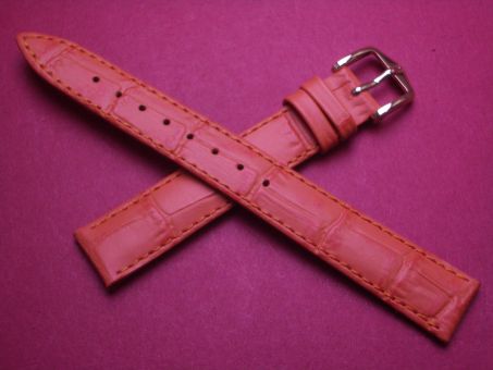 Hirsch Uhren-Armband, Kalbsleder mit Krokoprägung, 14mm im Verlauf auf 12mm, Farbe: orange matt 