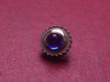 Uhrenkrone, weiß, Ø 5,3mm, Höhe 4,3mm, Gewinde 0,9mm, mit blauem Stein 