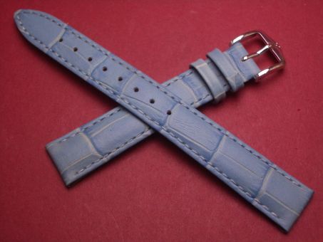Hirsch Uhren-Armband, Kalbsleder mit Krokoprägung, 14mm im Verlauf auf 12mm, Farbe: hellblau 