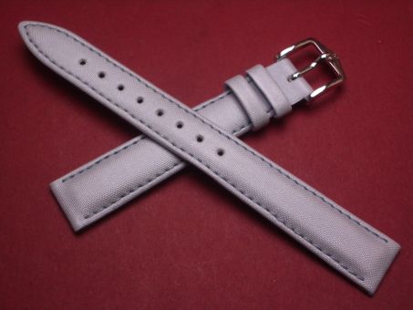 Hirsch Uhren-Armband, Kalbsleder mit Textil, 14mm im Verlauf auf 12mm, Farbe: silber-blau 