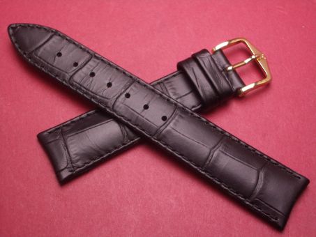 Hirsch Uhren-Armband, Kalbsleder mit Krokoprägung,18mm im Verlauf auf 16mm, Farbe: schwarz 