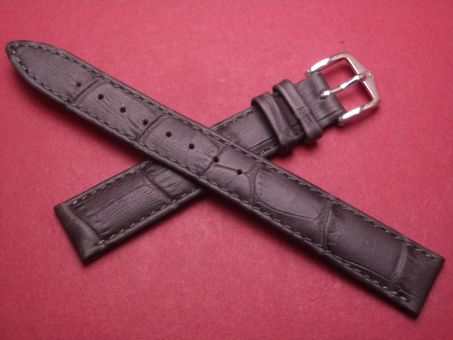 Hirsch Uhren-Armband, Kalbsleder mit Krokoprägung, 14mm im Verlauf auf 12mm, Farbe: anthrazit 