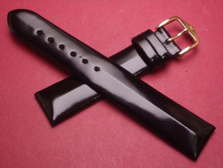 Hirsch Uhren-Armband, Kalbsleder, 18mm im Verlauf auf 16mm, Farbe: schwarz lackiert 