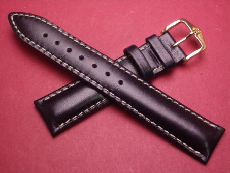 Hirsch Uhren-Armband, Kalbsleder, 18mm im Verlauf auf 16mm, Farbe: schwarz mit weißer Naht 