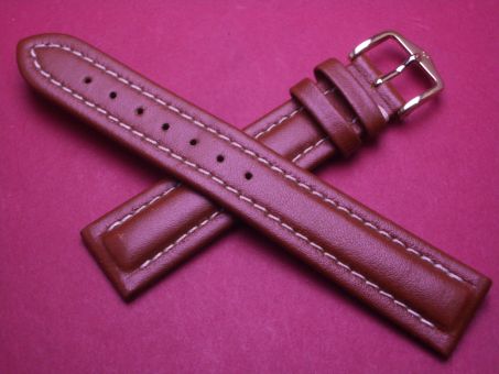 Hirsch Uhren-Armband, Kalbsleder, 18mm im Verlauf auf 16mm, Farbe: braun mit weißer Naht 
