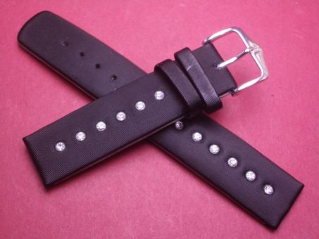 Hirsch Uhren-Armband, Kalbsleder mit Textil und Strassverzierung, 18mm, Farbe: schwarz-silber 