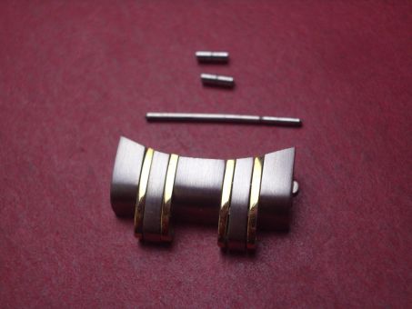 Omega Armband-Anstoßglied, Stahl/Gold, 20mm, mit Stift und Hülsen, neu 