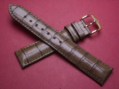 Hirsch Uhren-Armband, Kalbsleder mit Krokoprägung, 18mm im Verlauf auf 16mm, Farbe: khaki-braun 