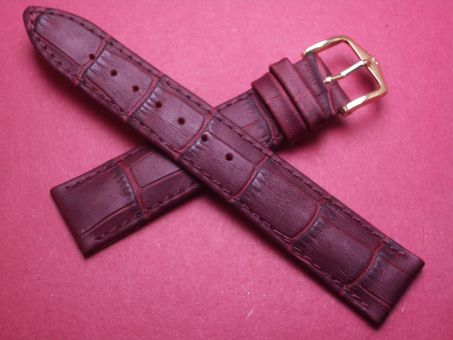 Hirsch Uhren-Armband, Kalbsleder mit Krokoprägung, 18mm im Verlauf auf 16mm, Farbe: bordeaux-rot matt 