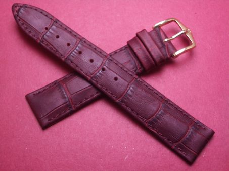 Hirsch Uhren-Armband, Kalbsleder mit Krokoprägung, 18mm im Verlauf auf 16mm, Farbe: bordeaux-rot matt 