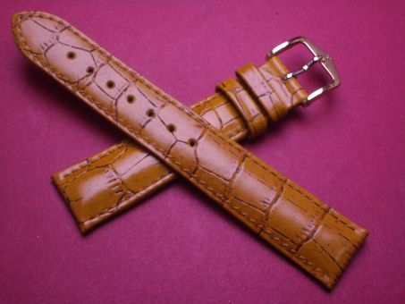 Hirsch Uhren-Armband, Kalbsleder mit Krokoprägung, 18mm im Verlauf auf 16mm, Farbe: cognac 