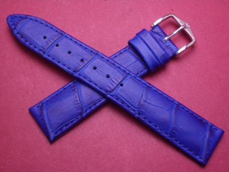Hirsch Uhren-Armband, Kalbsleder mit Krokoprägung, 18mm im Verlauf auf 16mm, Farbe: blau 