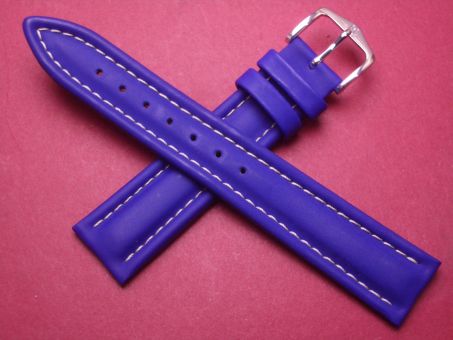 Hirsch Uhren-Armband, Kalbsleder mit Kautschuk, 18mm im Verlauf auf 16mm, Farbe: blau mit weißer Naht 