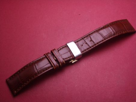 Junghans Uhren-Armband, Kalbsleder mit Krokoprägung, 22mm auf 20mm, mit Faltschließe, Farbe: braun 