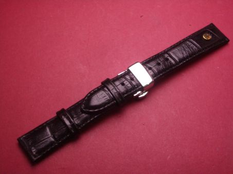 Bruno Söhnle Uhren-Armband, Kalbsleder mit Krokoprägung, 17mm im Verlauf auf 16mm, mit Faltschließe, Farbe: schwarz 