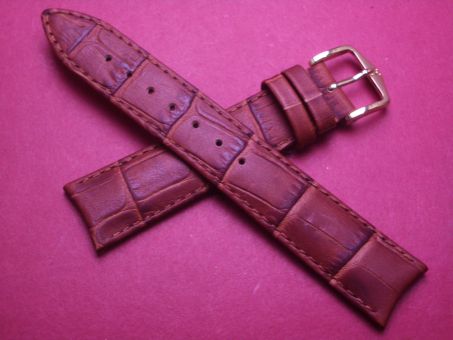 Hirsch Uhren-Armband, Kalbsleder mit Krokoprägung, 18mm im Verlauf auf 16mm, Farbe: braun matt 