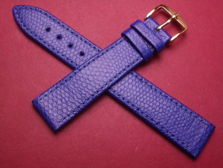 Hirsch Uhren-Armband, Kalbsleder mit Eidechsenprägung, 18mm im Verlauf auf 16mm, Farbe: blau 