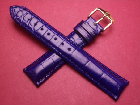 Hirsch Uhren-Armband, Kalbsleder mit Krokoprägung, 18mm im Verlauf auf 16mm, Farbe: dunkelblau 