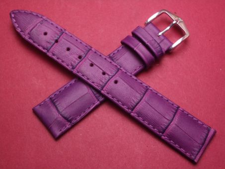 Hirsch Uhren-Armband, Kalbsleder mit Krokoprägung, 18mm im Verlauf auf 16mm, Farbe: violett 