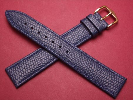 Hirsch Uhren-Armband, Kalbsleder mit Eidechsenprägung, 18mm im Verlauf auf 16mm, Farbe: jeans-blau 