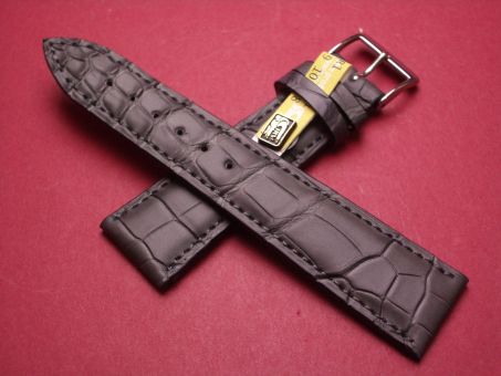 Louisiana Krokodil-Leder-Armband, 22mm im Verlauf auf 18mm an der Schließe, Farbe: grau matt (große Narbung) 