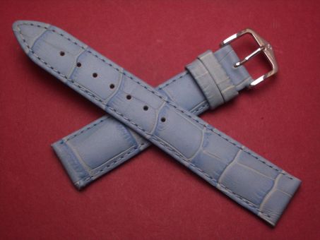 Hirsch Uhren-Armband, Kalbsleder mit Krokoprägung, 18mm im Verlauf auf 16mm, Farbe: hellblau 