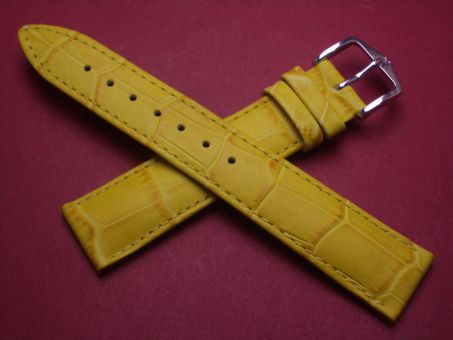 Hirsch Uhren-Armband, Kalbsleder mit Krokoprägung, 18mm im Verlauf auf 16mm, Farbe: gelb 