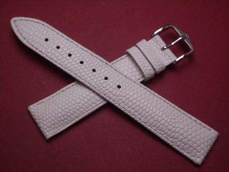 Hirsch Uhren-Armband, Kalbsleder mit Eidechsenprägung, 18mm im Verlauf auf 16mm, Farbe: weiß 
