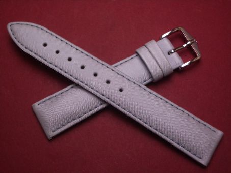 Hirsch Uhren-Armband, Kalbsleder mit Textil, 18mm im Verlauf auf 16mm, Farbe: silber-blau mit Naht 