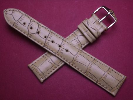 Hirsch Uhren-Armband, Kalbsleder mit Krokoprägung, 18mm im Verlauf auf 16mm, Farbe: beige mit grau 