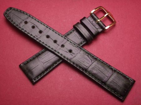 Hirsch Uhren-Armband, Kalbsleder mit Krokoprägung, 18mm im Verlauf auf 16mm, Farbe: dunkelgrün 