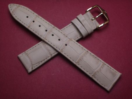 Hirsch Uhren-Armband, Kalbsleder mit Krokoprägung, 18mm im Verlauf auf 16mm, Farbe: hellbeige 