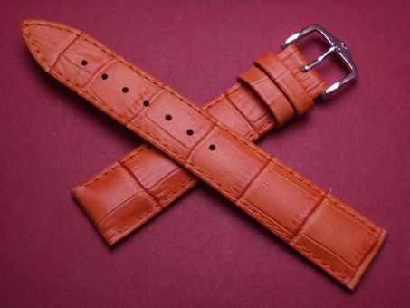 Hirsch Uhren-Armband, Kalbsleder mit Krokoprägung, 18mm im Verlauf auf 16mm, Farbe: orange 