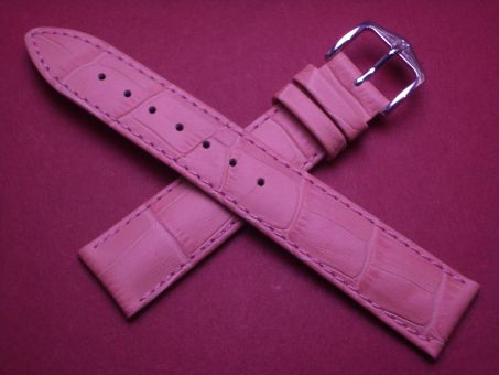 Hirsch Uhren-Armband, Kalbsleder mit Krokoprägung, 18mm im Verlauf auf 16mm, Farbe: rosa 