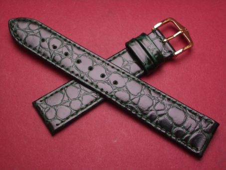 Hirsch Uhren-Armband, Kalbsleder mit Krokoprägung, 18mm im Verlauf auf 16mm, Farbe: dunkelgrün 