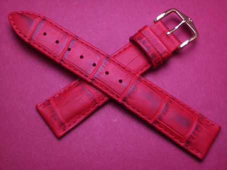 Hirsch Uhren-Armband, Kalbsleder mit Krokoprägung, 18mm im Verlauf auf 16mm, Farbe: rot 