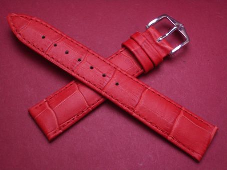Hirsch Uhren-Armband, Kalbsleder mit Krokoprägung, 18mm im Verlauf auf 16mm, Farbe: rot 