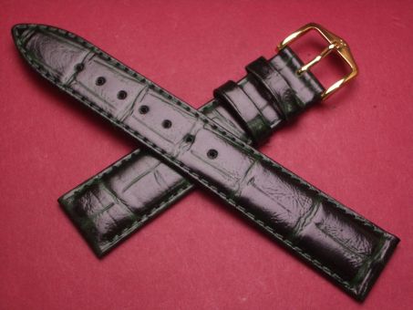 Hirsch Uhren-Armband, Kalbsleder mit Krokoprägung, 18mm im Verlauf auf 16mm, Farbe: dunkelgrün 