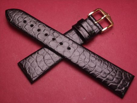 Hirsch Uhren-Armband, Krokoleder, 19mm im Verlauf auf 16mm, Farbe: schwarz 
