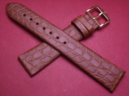 Hirsch Uhren-Armband, Krokoleder, 19mm im Verlauf auf 16mm, Farbe: braun 