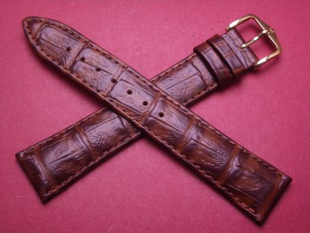 Hirsch Uhren-Armband, Kalbsleder mit Krokoprägung, 19mm im Verlauf auf 16mm, Farbe: dunkelbraun 