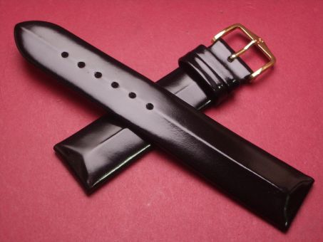 Hirsch Uhren-Armband, Kalbsleder, 20mm im Verlauf auf 18mm, Farbe: schwarz lackiert 