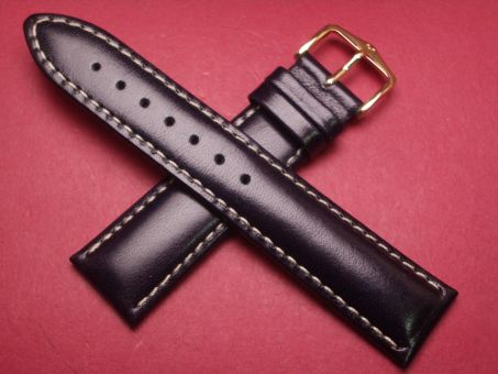 Hirsch Uhren-Armband, Kalbsleder, 20mm im Verlauf auf 18mm, Farbe: schwarz mit heller Naht 
