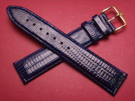Hirsch Uhren-Armband, Kalbsleder mit Eidechsenprägung, 20mm im Verlauf auf 18mm, Farbe: dunkelblau weiße Schließe
