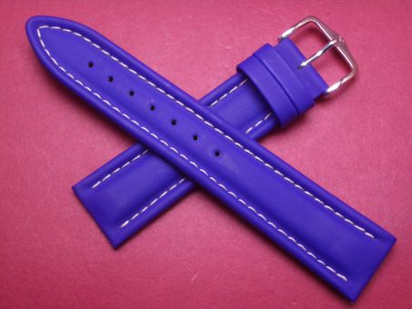 Hirsch Uhren-Armband, Kalbsleder, 20mm im Verlauf auf 18mm, Farbe: blau mit weißer Naht 