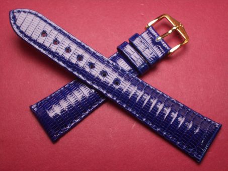 Hirsch Uhren-Armband, Eidechsenleder, 20mm im Verlauf auf 16mm, Farbe: blau 