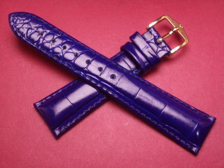 Hirsch Uhren-Armband, Kalbsleder mit Krokoprägung, 20mm im Verlauf auf 16mm, Farbe: dunkelblau 