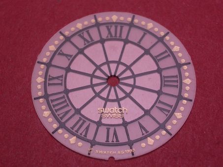 Swatch Zifferblatt, Ø 28,8mm, Farben: transparent, schwarz, gold, NOS (New Old Stock) 