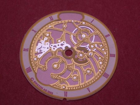 Swatch Zifferblatt, Ø 28,8mm, Farben: transparent, gelb, weiß, rot, NOS (New Old Stock) 