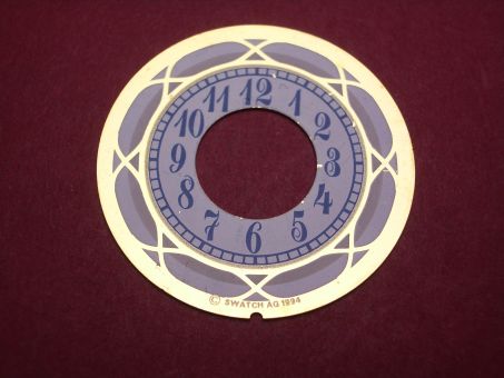 Swatch Zifferblatt, Ø 28,9mm, Farben: gold, weiß, blau, NOS (New Old Stock) 